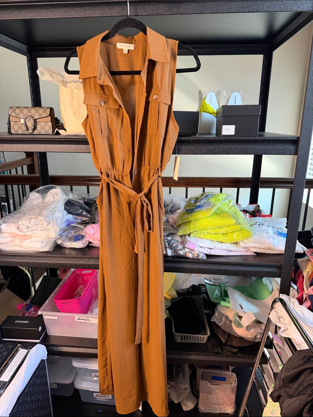 Sleeveless Rust Utility Jumpsuit with Tie Waist